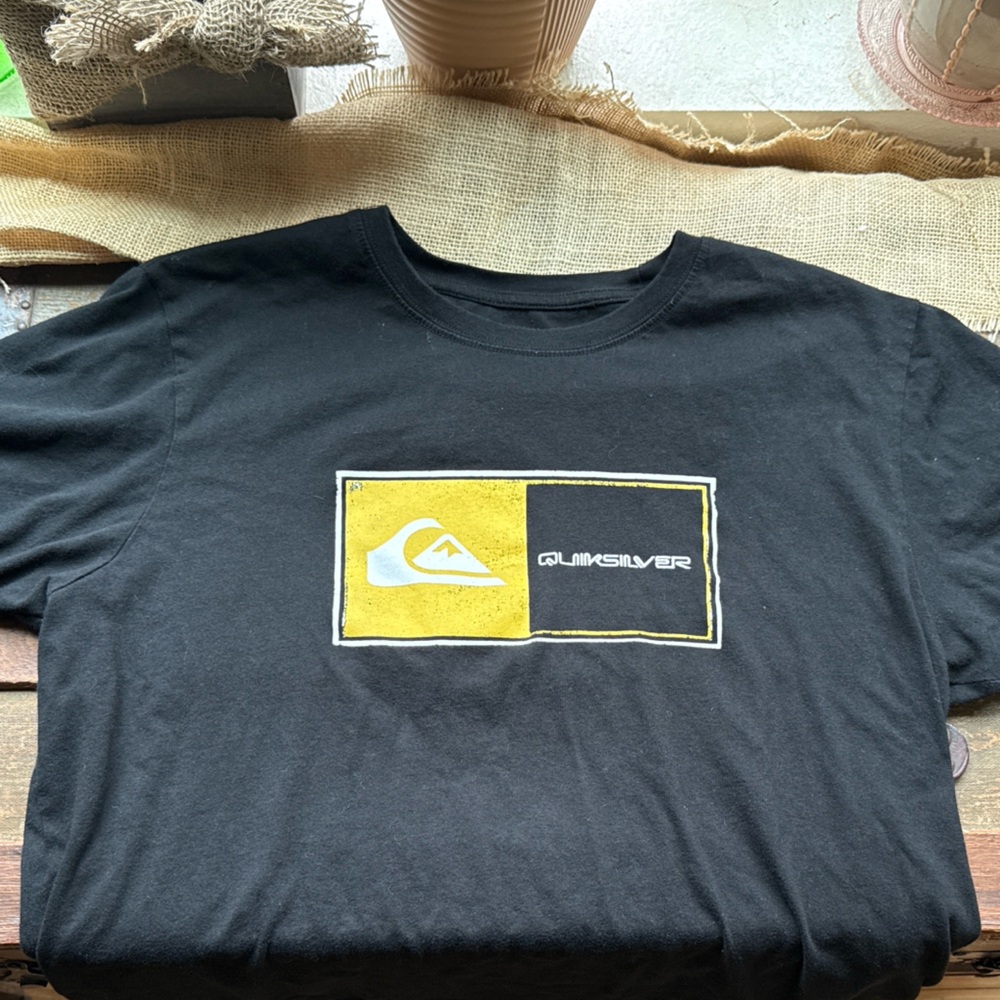 Quiksilver Black Short-Sleeve Tee with Yellow Logo Panel